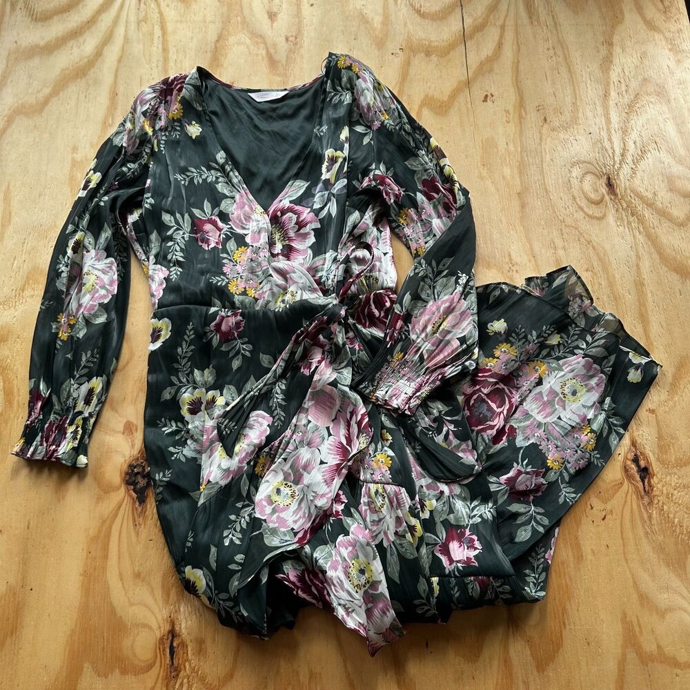 LC Lauren Conrad Dark Green Floral Wrap Dress - XXL